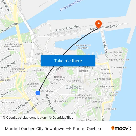 Marriott Quebec City Downtown to Port of Quebec map