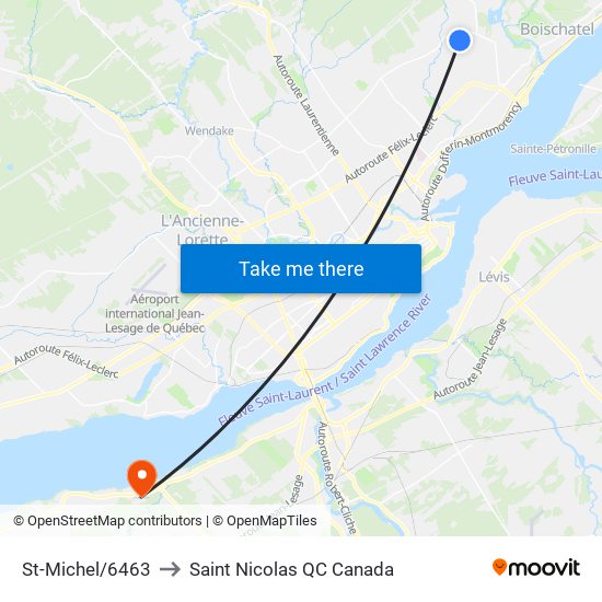 St-Michel/6463 to Saint Nicolas QC Canada map