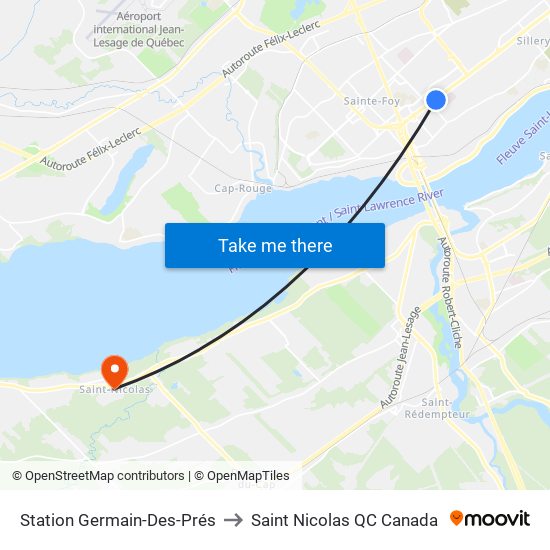 Station Germain-Des-Prés to Saint Nicolas QC Canada map
