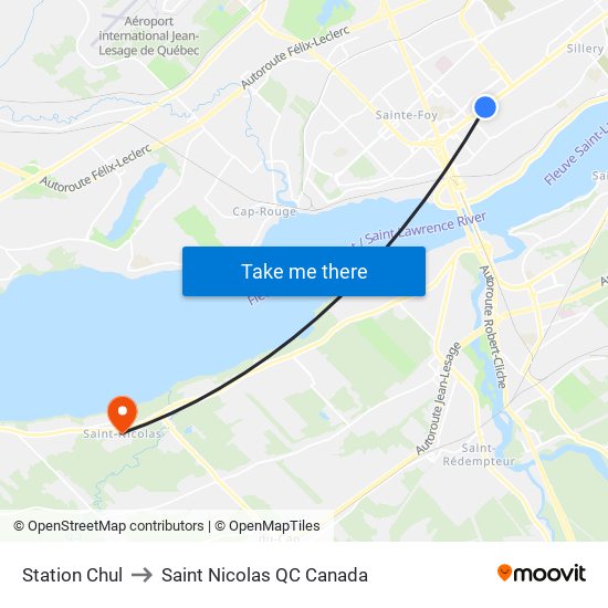 Station Chul to Saint Nicolas QC Canada map