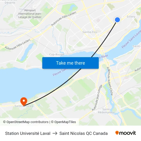 Station Université Laval to Saint Nicolas QC Canada map