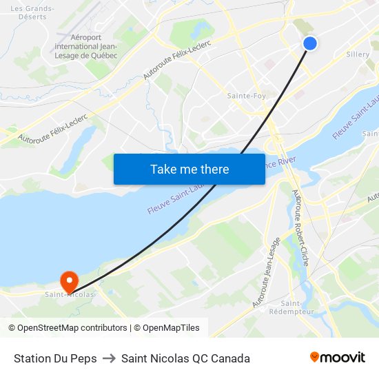 Station Du Peps to Saint Nicolas QC Canada map