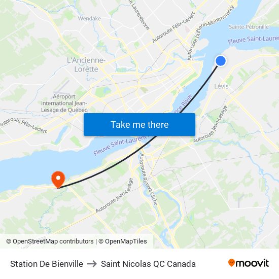 Station De Bienville to Saint Nicolas QC Canada map