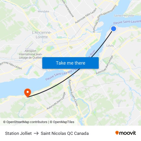 Station Jolliet to Saint Nicolas QC Canada map