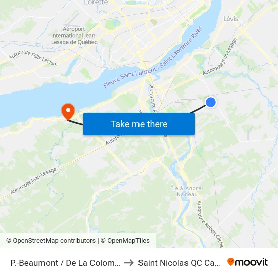 P.-Beaumont / De La Colombière to Saint Nicolas QC Canada map