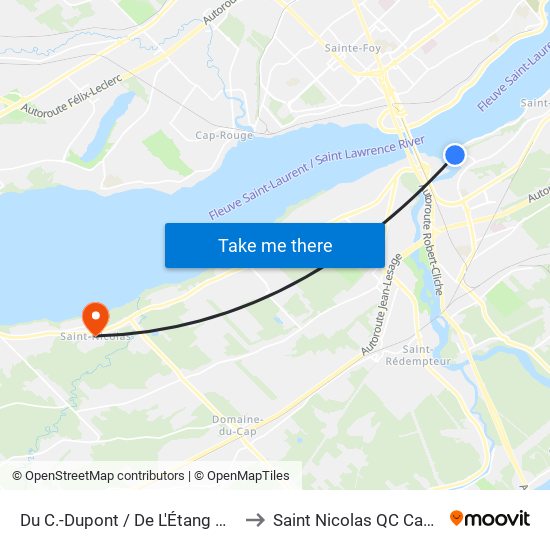 Du C.-Dupont / De L'Étang Ouest to Saint Nicolas QC Canada map