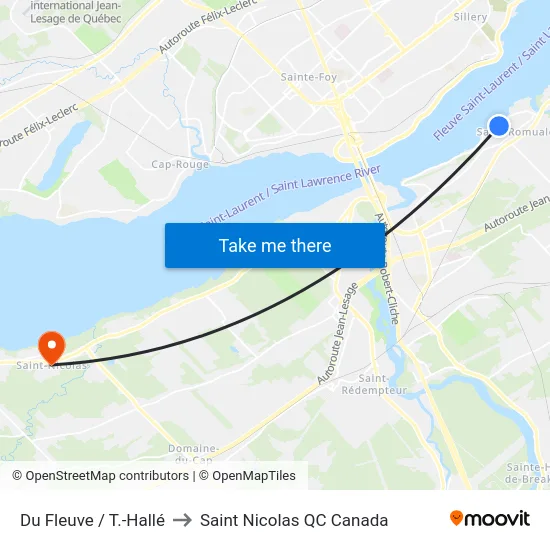 Du Fleuve / T.-Hallé to Saint Nicolas QC Canada map