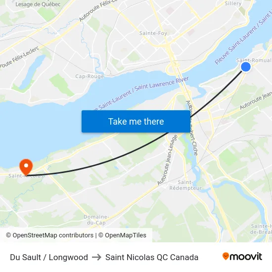 Du Sault / Longwood to Saint Nicolas QC Canada map