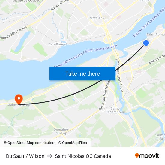 Du Sault / Wilson to Saint Nicolas QC Canada map