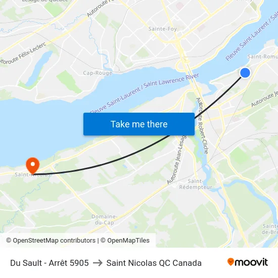 Du Sault - Arrêt 5905 to Saint Nicolas QC Canada map