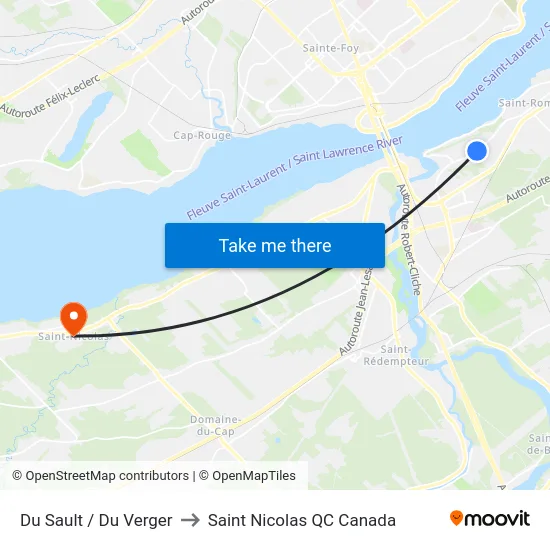 Du Sault / Du Verger to Saint Nicolas QC Canada map