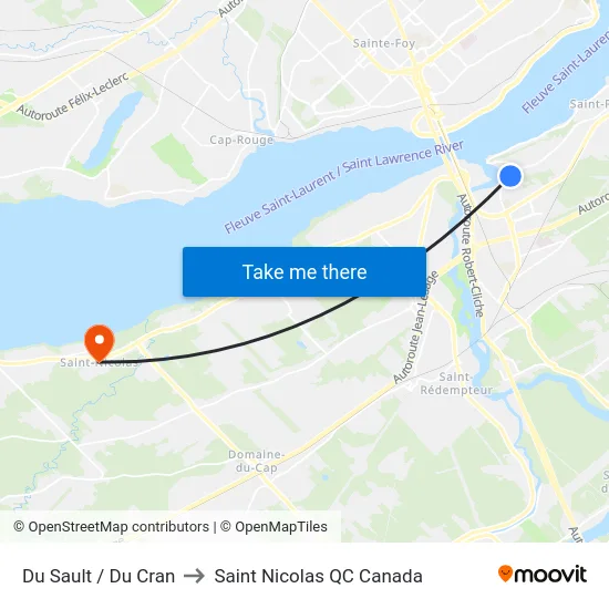 Du Sault / Du Cran to Saint Nicolas QC Canada map