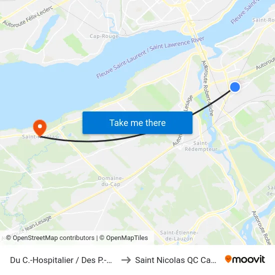Du C.-Hospitalier / Des P.-Neige to Saint Nicolas QC Canada map