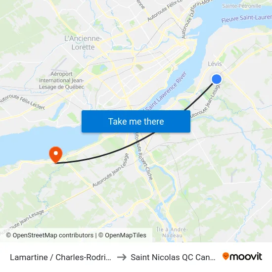 Lamartine / Charles-Rodrigue to Saint Nicolas QC Canada map