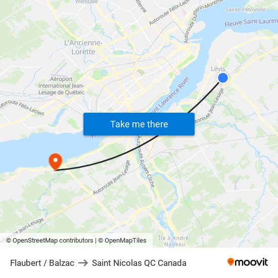 Flaubert / Balzac to Saint Nicolas QC Canada map