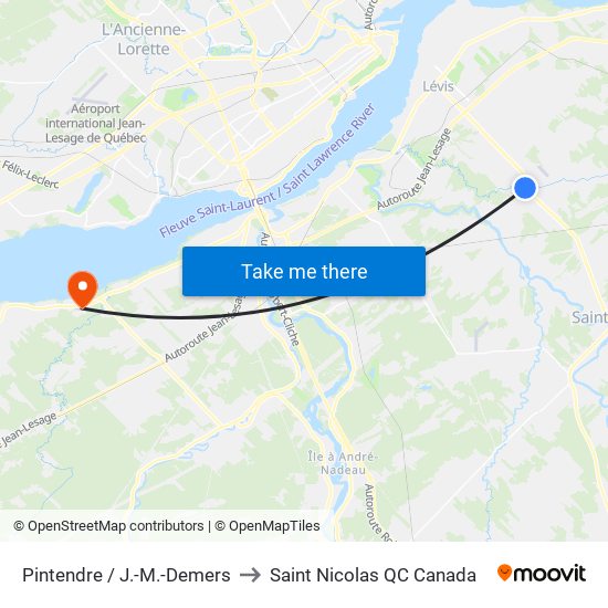 Pintendre / J.-M.-Demers to Saint Nicolas QC Canada map