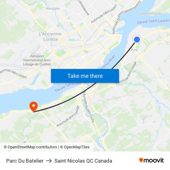 Parc Du Batelier to Saint Nicolas QC Canada map