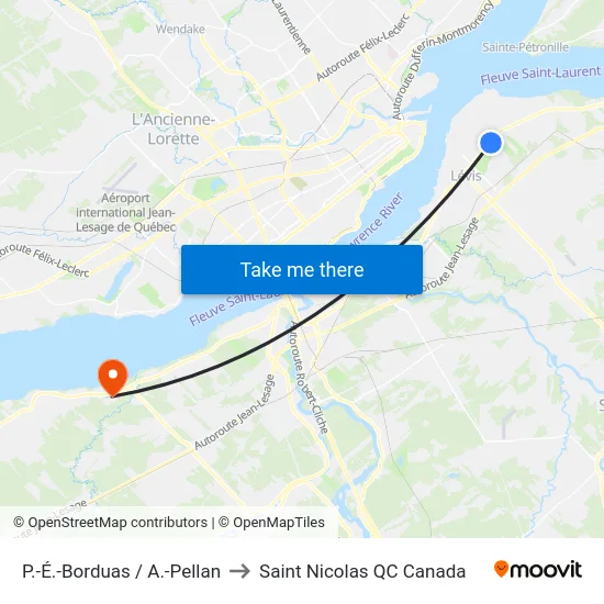 P.-É.-Borduas / A.-Pellan to Saint Nicolas QC Canada map