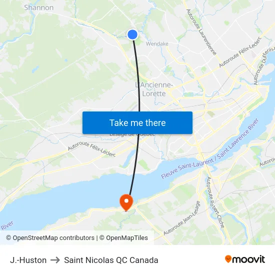 J.-Huston to Saint Nicolas QC Canada map