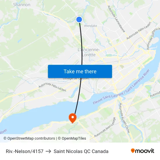 Riv.-Nelson/4157 to Saint Nicolas QC Canada map