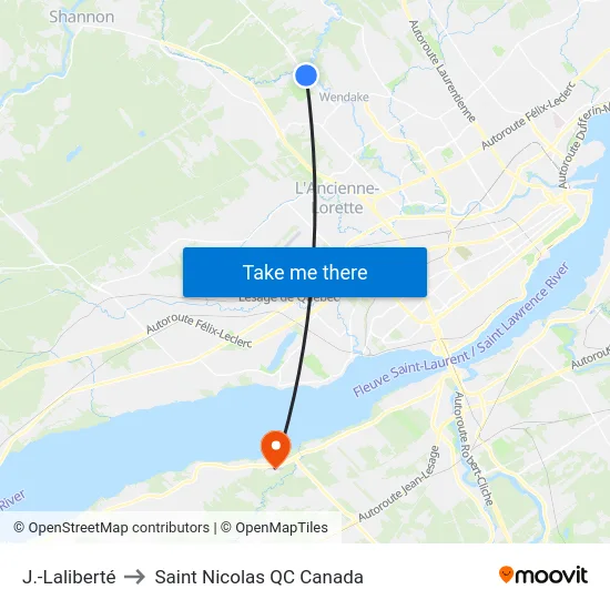 J.-Laliberté to Saint Nicolas QC Canada map