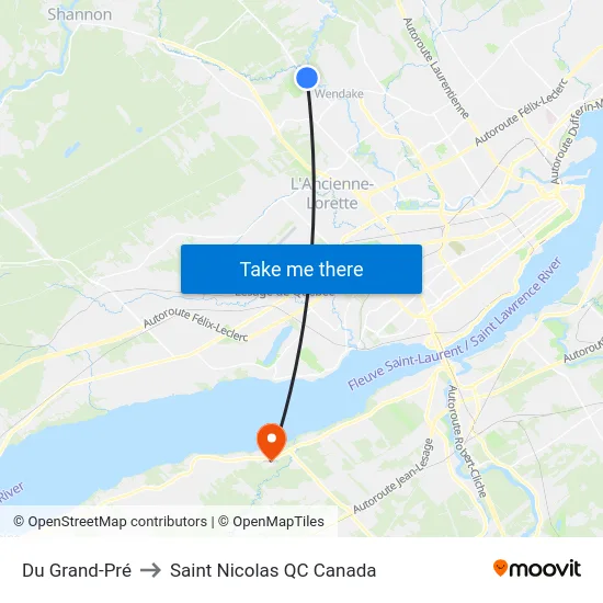 Du Grand-Pré to Saint Nicolas QC Canada map