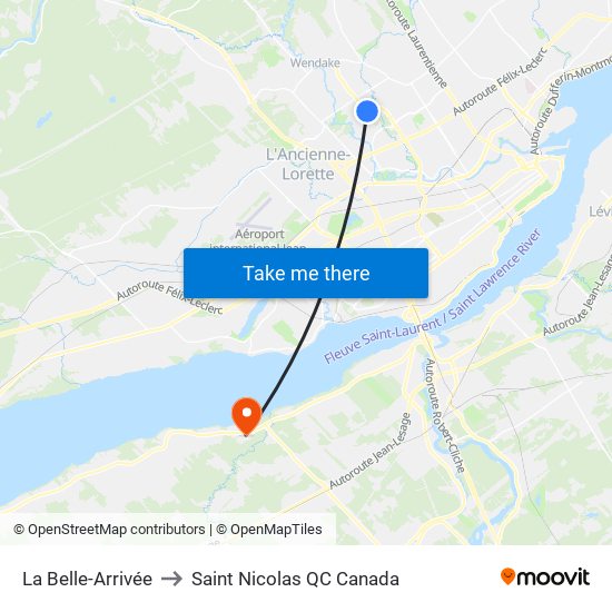 La Belle-Arrivée to Saint Nicolas QC Canada map