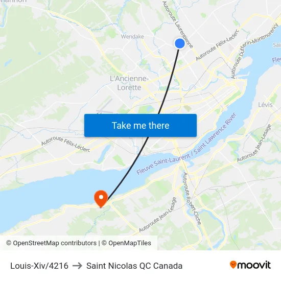 Louis-Xiv/4216 to Saint Nicolas QC Canada map