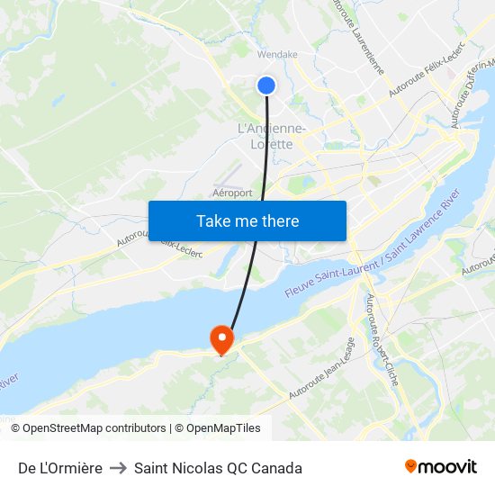 De L'Ormière to Saint Nicolas QC Canada map