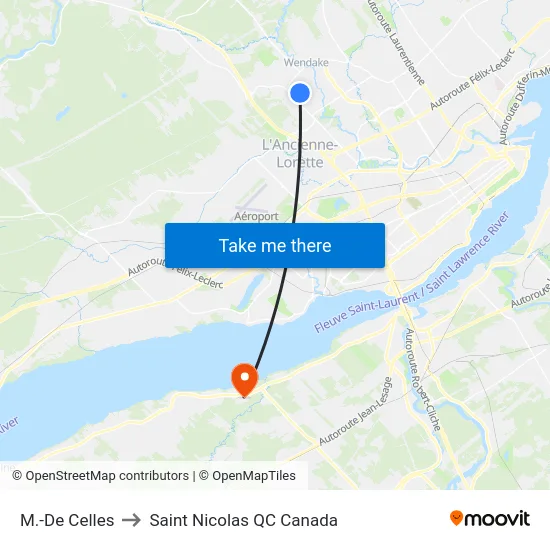 M.-De Celles to Saint Nicolas QC Canada map