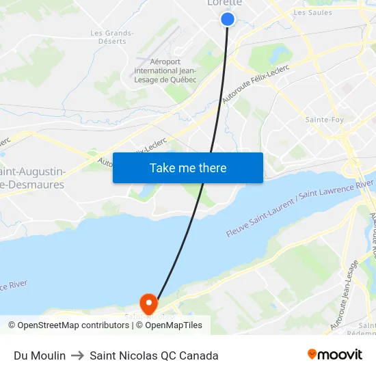 Du Moulin to Saint Nicolas QC Canada map