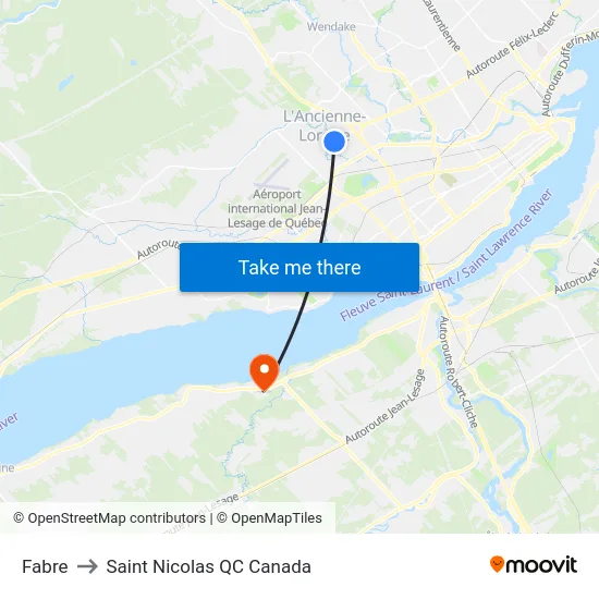 Fabre to Saint Nicolas QC Canada map