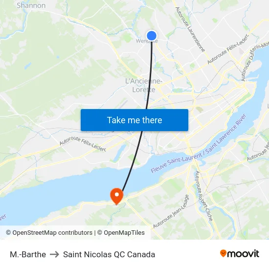 M.-Barthe to Saint Nicolas QC Canada map