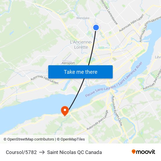 Coursol/5782 to Saint Nicolas QC Canada map