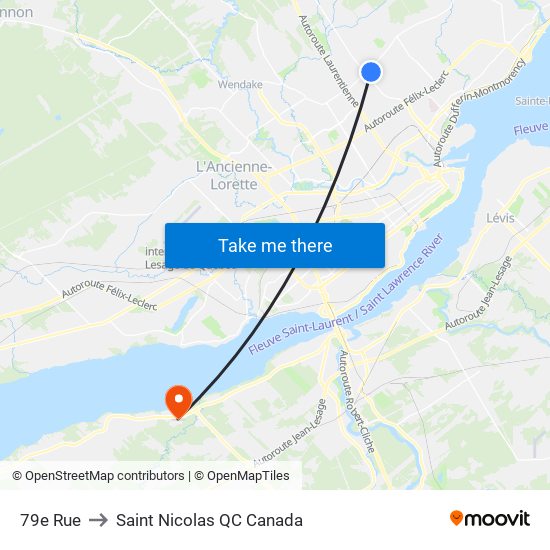 79e Rue to Saint Nicolas QC Canada map