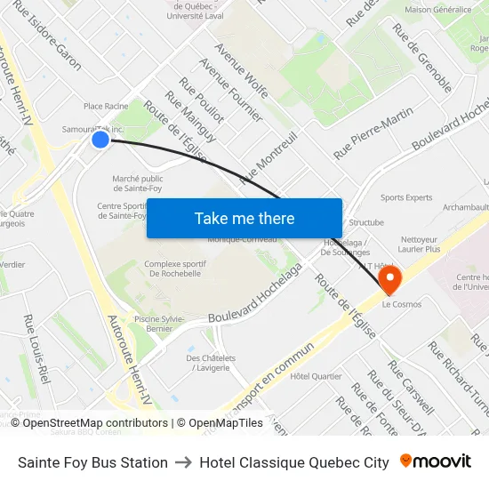 Sainte Foy Bus Station to Hotel Classique Quebec City map
