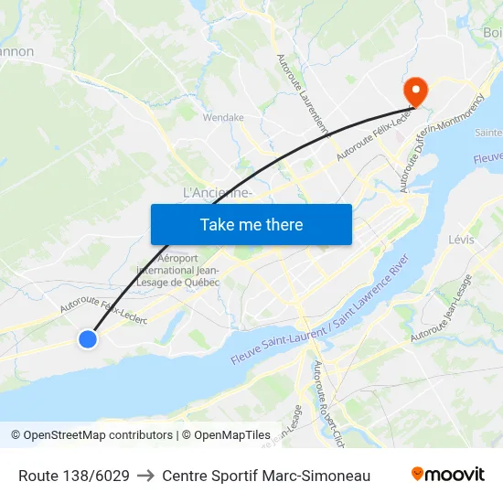 Route 138/6029 to Centre Sportif Marc-Simoneau map