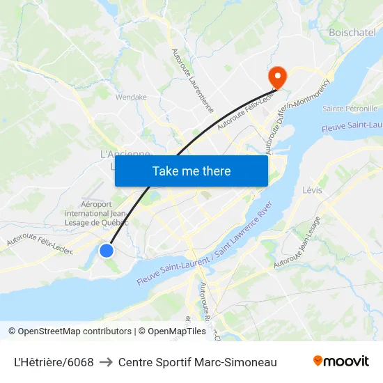 L'Hêtrière/6068 to Centre Sportif Marc-Simoneau map