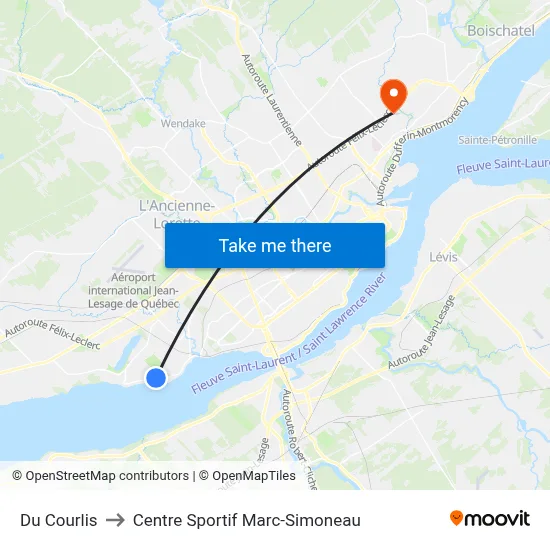 Du Courlis to Centre Sportif Marc-Simoneau map