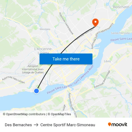 Des Bernaches to Centre Sportif Marc-Simoneau map