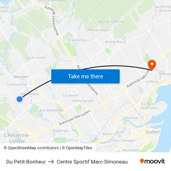 Du Petit-Bonheur to Centre Sportif Marc-Simoneau map