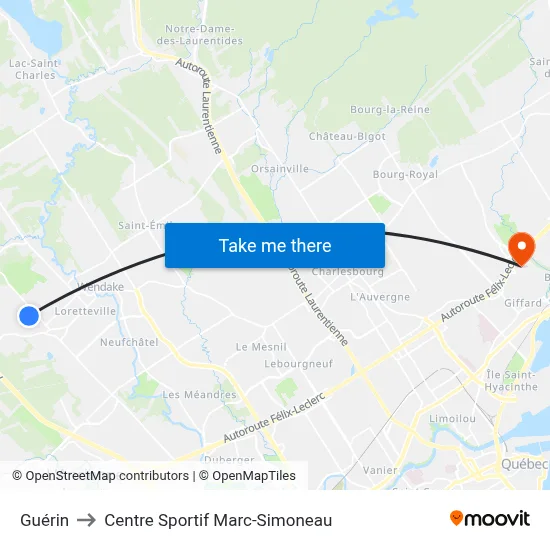 Guérin to Centre Sportif Marc-Simoneau map