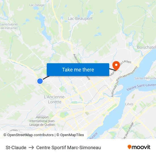 St-Claude to Centre Sportif Marc-Simoneau map