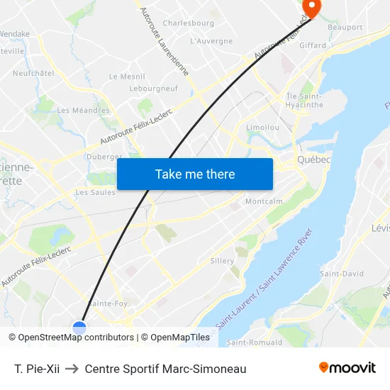 T. Pie-Xii to Centre Sportif Marc-Simoneau map