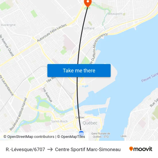 R.-Lévesque/6707 to Centre Sportif Marc-Simoneau map