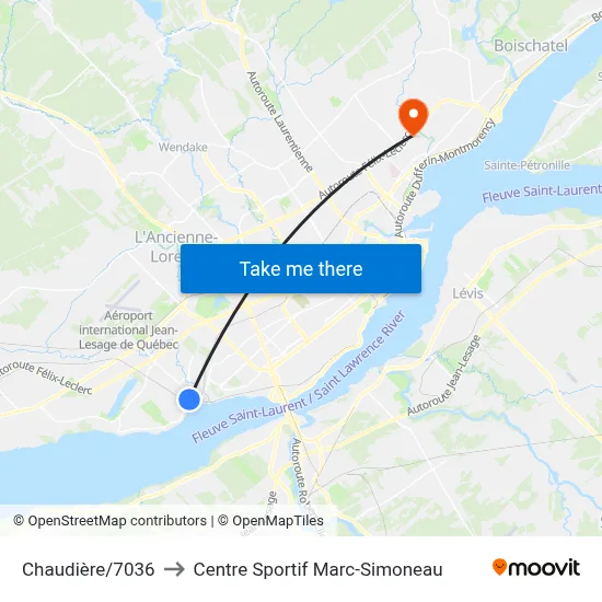 Chaudière/7036 to Centre Sportif Marc-Simoneau map