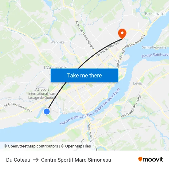 Du Coteau to Centre Sportif Marc-Simoneau map