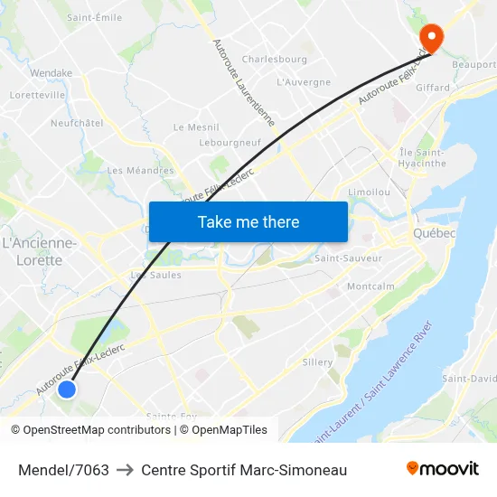 Mendel/7063 to Centre Sportif Marc-Simoneau map