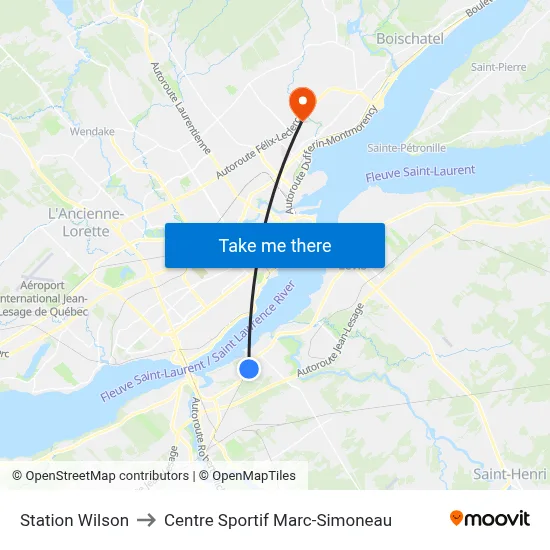 Station Wilson to Centre Sportif Marc-Simoneau map