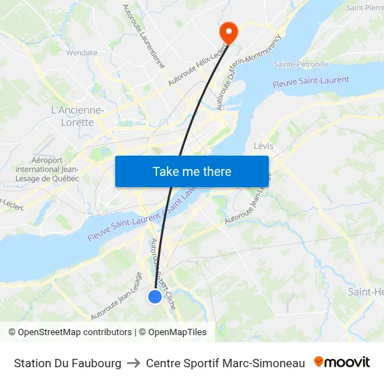 Station Du Faubourg to Centre Sportif Marc-Simoneau map